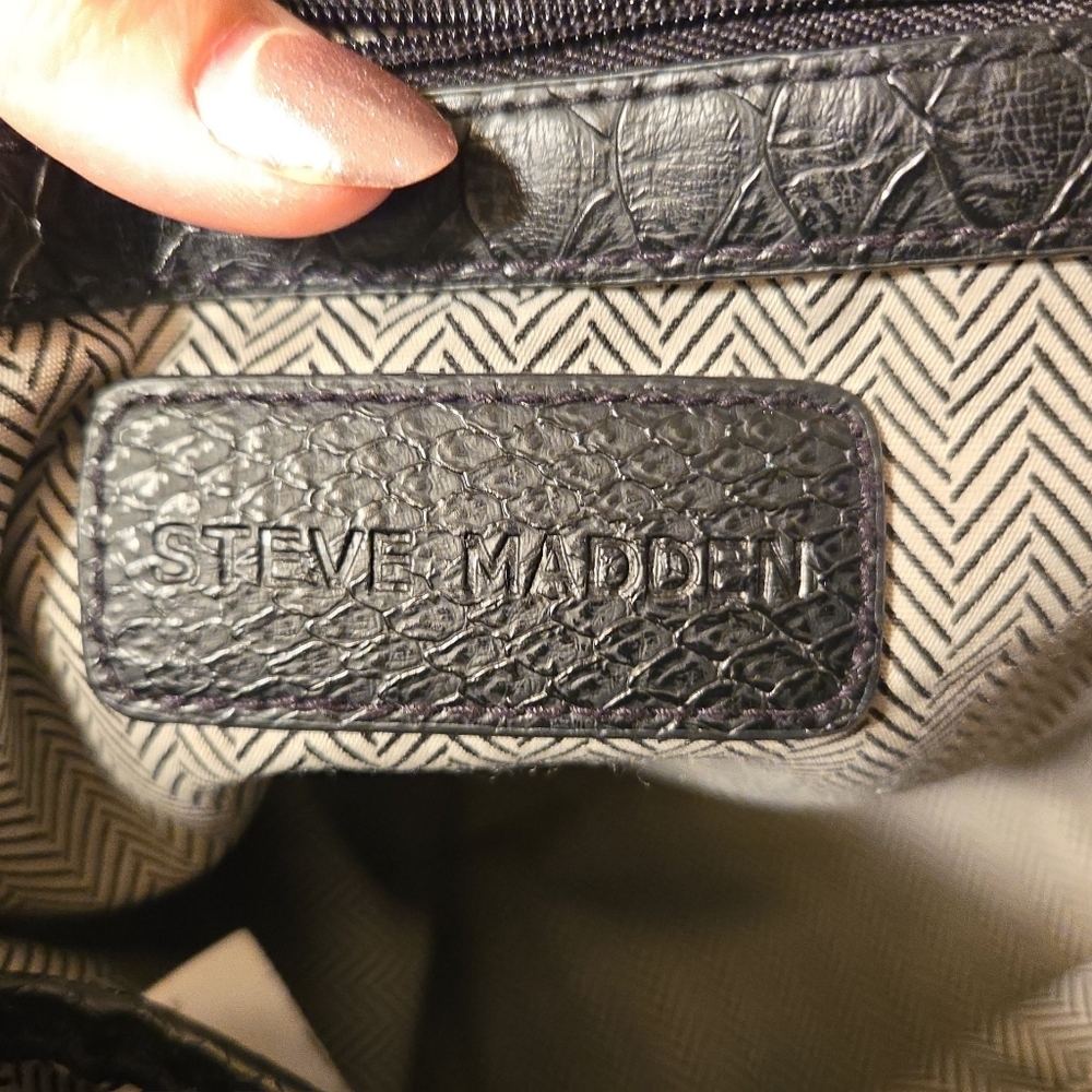 Steve Madden Black & White Python Embossed Satchel with Polka Dot Scarf - Picture 5 of 14